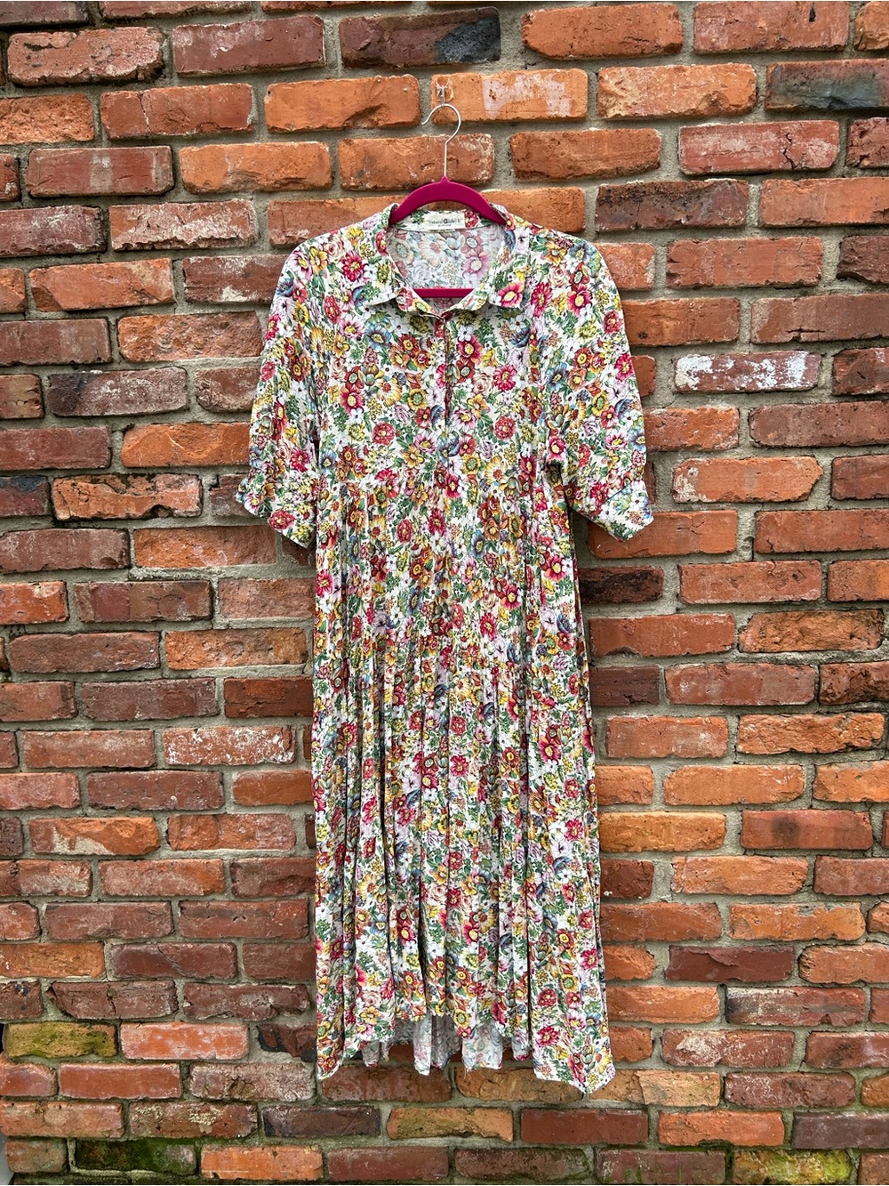 Natural Life Floral Button-Front Maxi Dress in Multicolor Tiered Collared Boho L